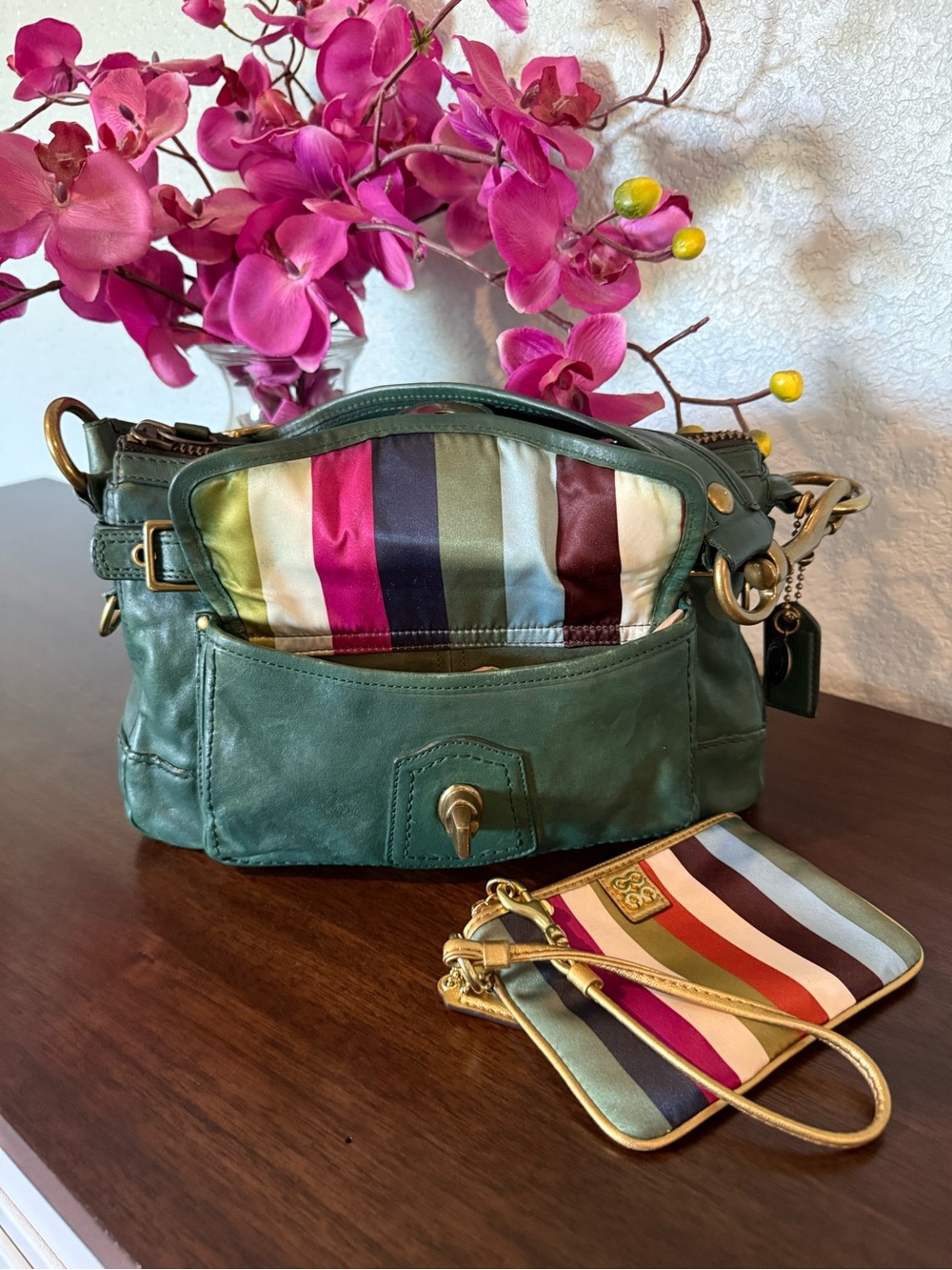 Coach Legacy 65th Anniversary RARE Teal Leigh Turn Lock Bag & Wristlet